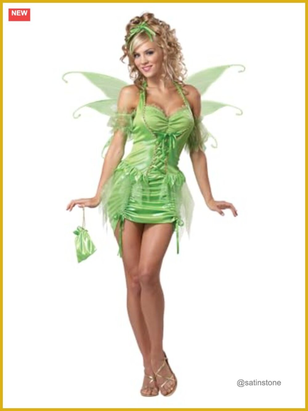 Tinkerbell Fairy Costume Dress Corset Tulle Sleeves Wings Headpiece Adult